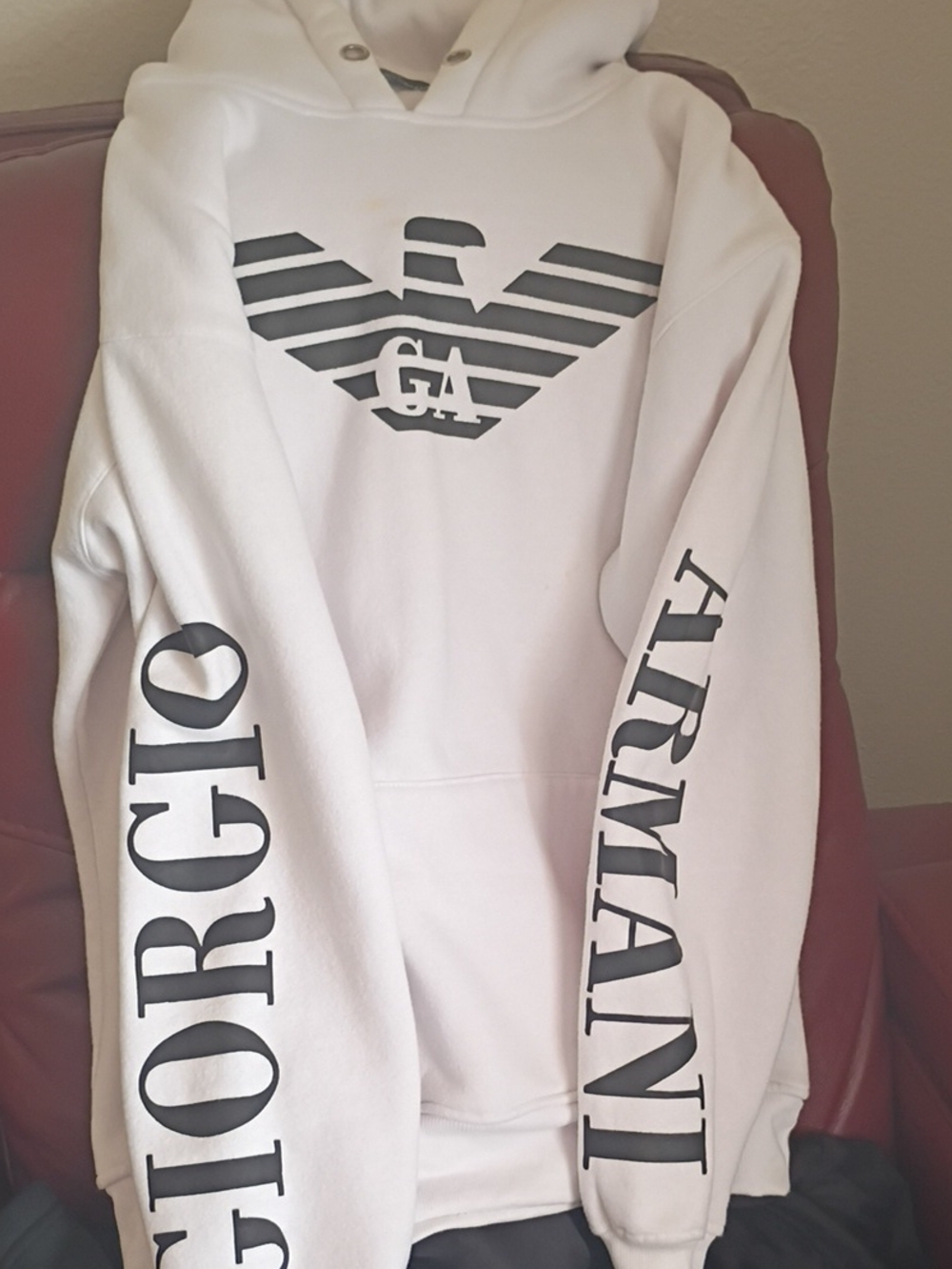 Emporio Armani White Hoodie with Black Logo and Sleeve Branding